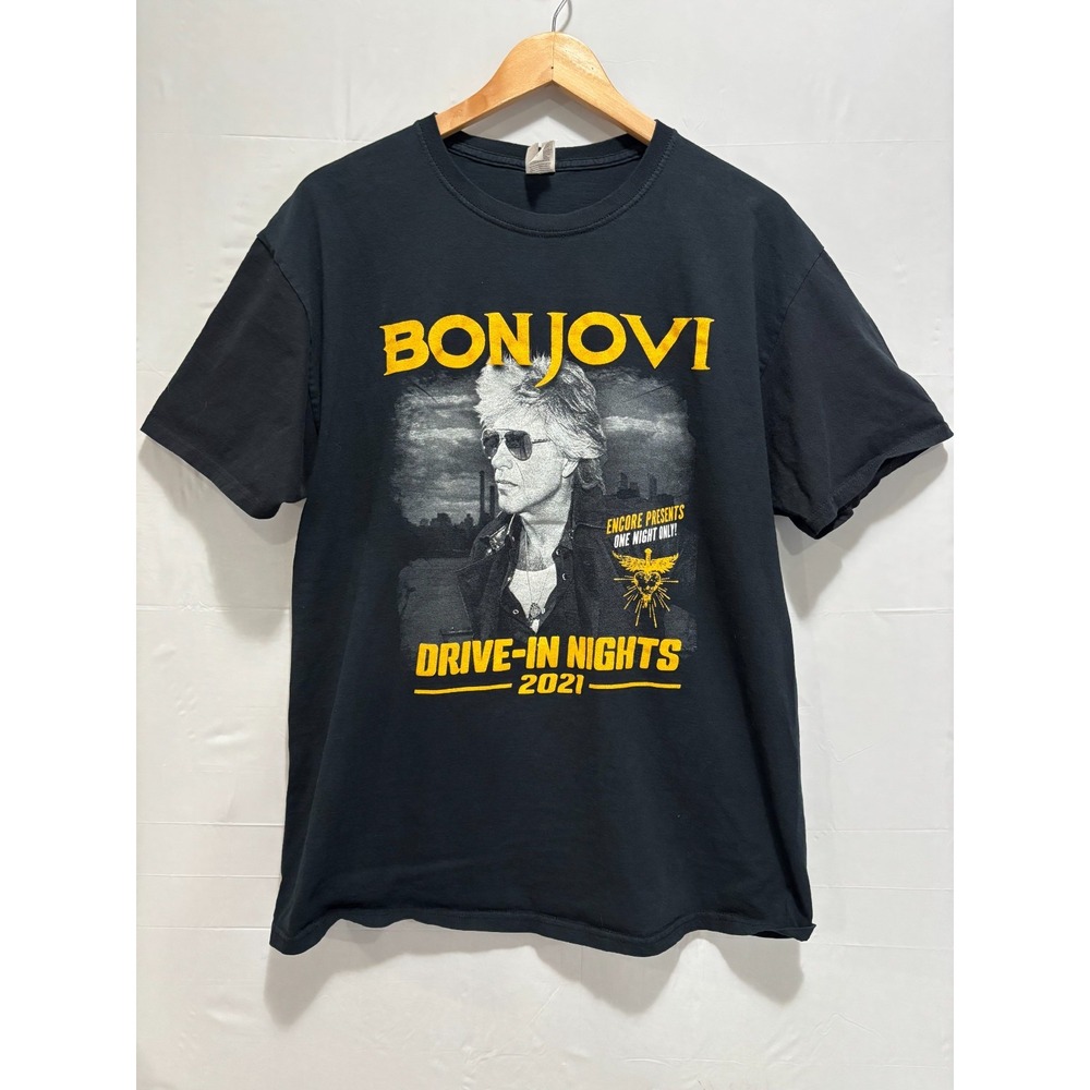 Bon Jovi Drive-In Nights 2021 T-Shirt Mens Black Graphic Large Fruit Of The Loom
